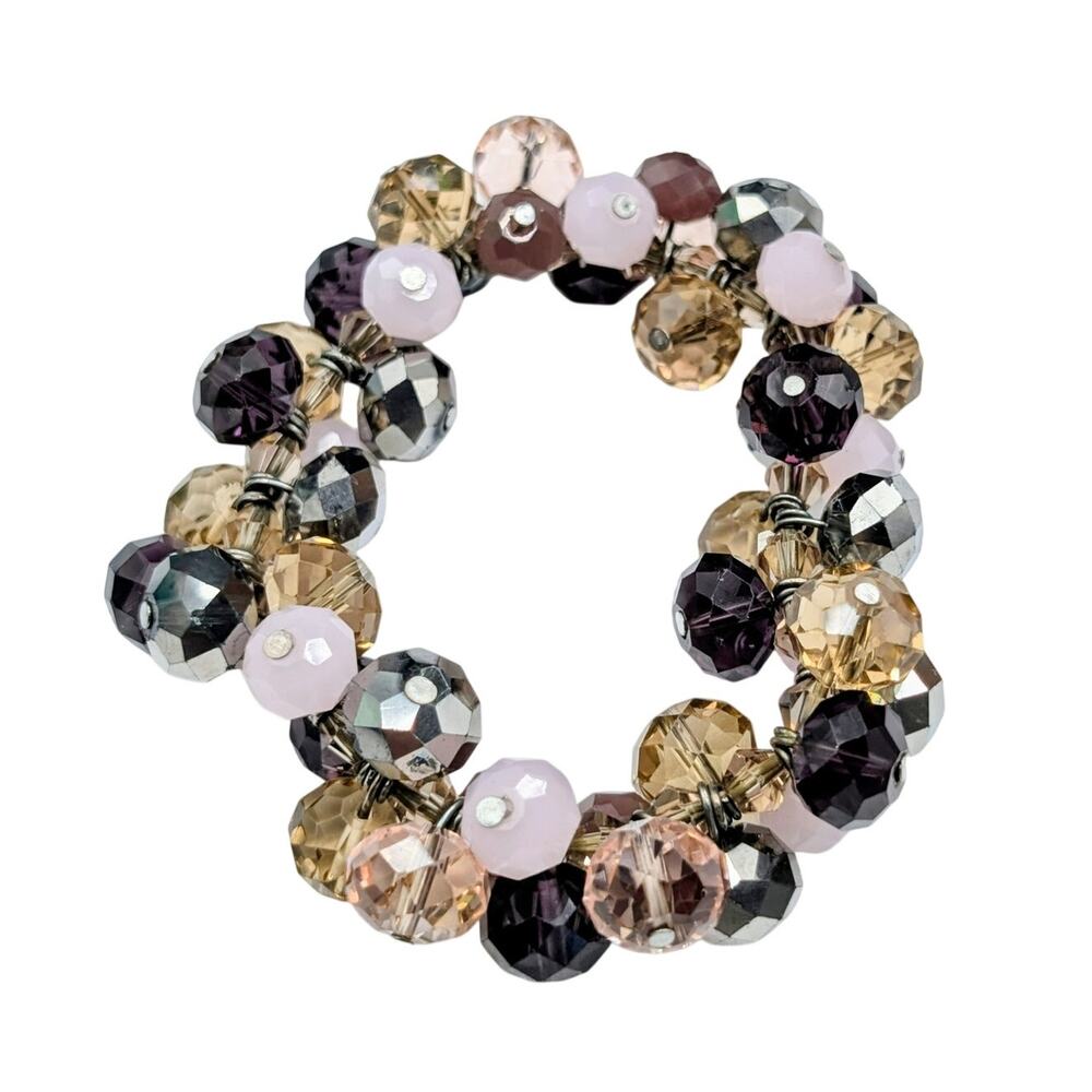 Purple Lavender Peach Smoky Gray Glass Cha Cha Wire Stretch Bracelet